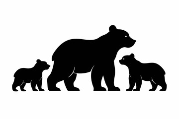 Silhouettes of Bear with Cubs - Printable Vector Design