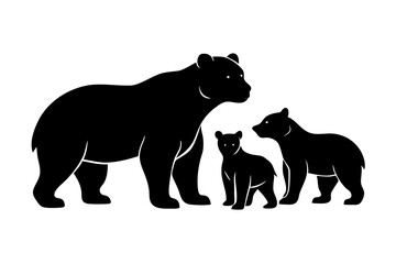 Silhouettes of Bear with Cubs - Printable Vector Design