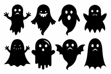 Halloween ghosts silhouette vector set, Collection of Halloween ghost silhouettes	