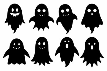 Halloween ghosts silhouette vector set, Collection of Halloween ghost silhouettes	