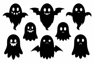 Halloween ghosts silhouette vector set, Collection of Halloween ghost silhouettes	
