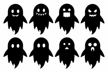 Halloween ghosts silhouette vector set, Collection of Halloween ghost silhouettes	