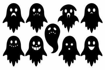 Halloween ghosts silhouette vector set, Collection of Halloween ghost silhouettes	