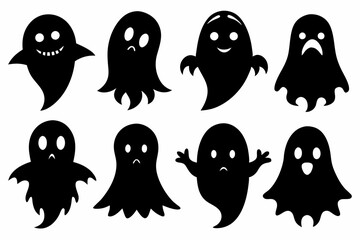 Halloween ghosts silhouette vector set, Collection of Halloween ghost silhouettes	