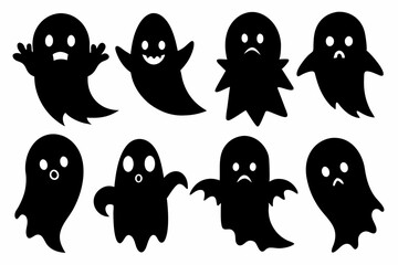 Halloween ghosts silhouette vector set, Collection of Halloween ghost silhouettes	