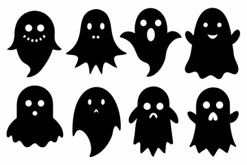 Halloween ghosts silhouette vector set, Collection of Halloween ghost silhouettes	