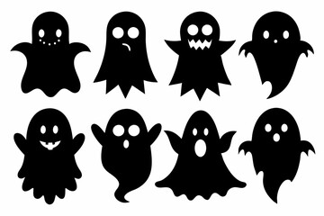Halloween ghosts silhouette vector set, Collection of Halloween ghost silhouettes	
