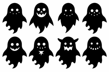 Halloween ghosts silhouette vector set, Collection of Halloween ghost silhouettes	