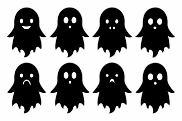 Halloween ghosts silhouette vector set, Collection of Halloween ghost silhouettes	