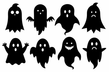 Halloween ghosts silhouette vector set, Collection of Halloween ghost silhouettes	