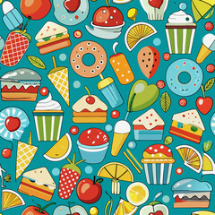 Seamless vectors of cakes and desserts along ice creams 