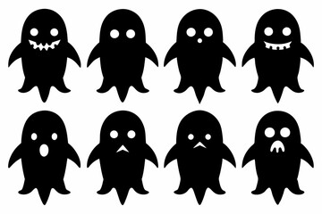Halloween ghosts silhouette vector set, Collection of Halloween ghost silhouettes	