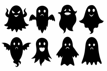 Halloween ghosts silhouette vector set, Collection of Halloween ghost silhouettes	