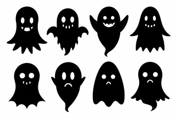 Halloween ghosts silhouette vector set, Collection of Halloween ghost silhouettes	