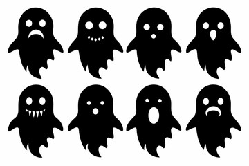 Halloween ghosts silhouette vector set, Collection of Halloween ghost silhouettes	