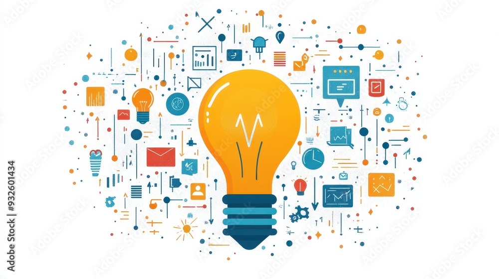 Poster bright idea concept with lightbulb and abstract design elements