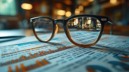 Glasses on Financial Report with Blurred Background