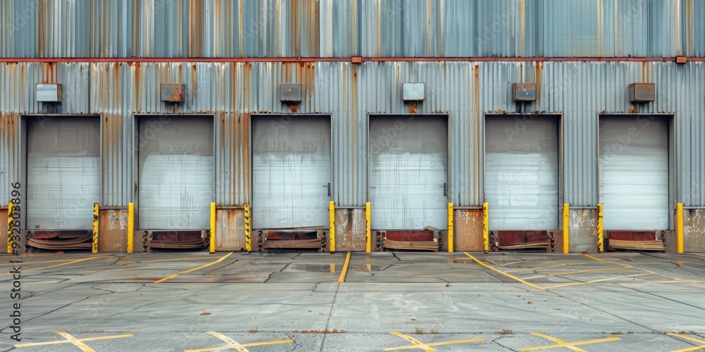 Aufkleber loading docks with shutter doors in a row