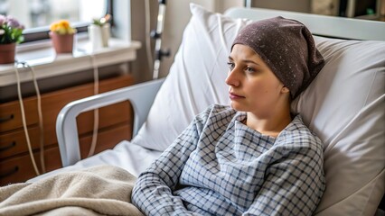 Woman In Hospital Bed Looking Away.