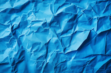 Fototapeta premium Crumpled blue paper, texture, wallpaper