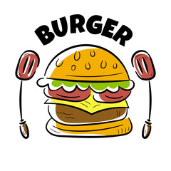 Handmade burger logo with Spatula