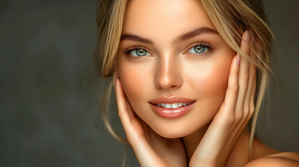 Naklejka premium A close-up portrait of a woman with natural beauty and soft features.