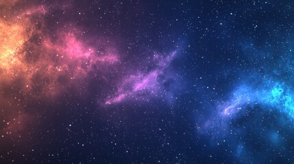 Fototapeta premium A cosmic space scene with a vibrant gradient of colors, including deep blues, purples, and pinks. Stars and galaxies are scattered across the sky, creating a sense of wonder and exploration in the