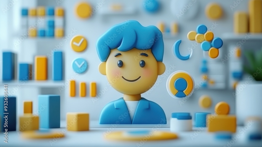 Poster d character with charts and data visualization