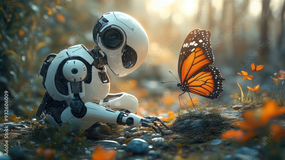 Canvas Prints Robot and Butterfly in Nature