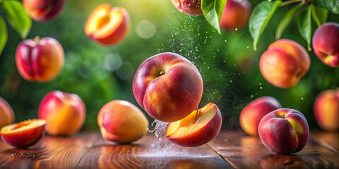 Falling nectarine or peach in full depth of field