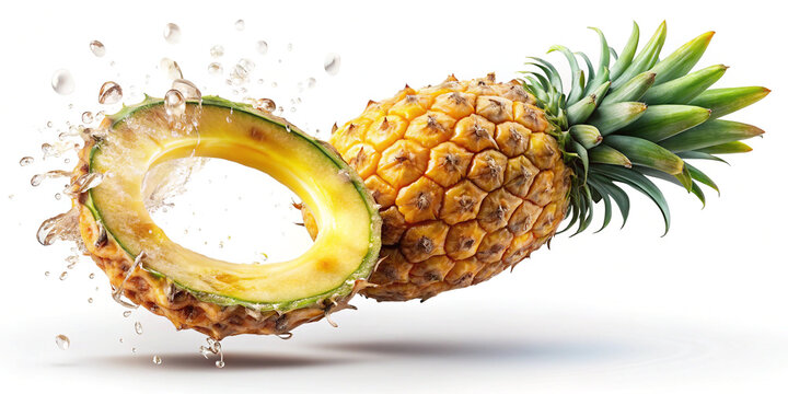 Falling pineapple slice ring with clipping path in full depth of field