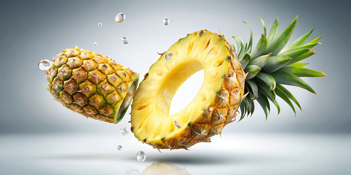 Falling pineapple slice ring with clipping path in full depth of field