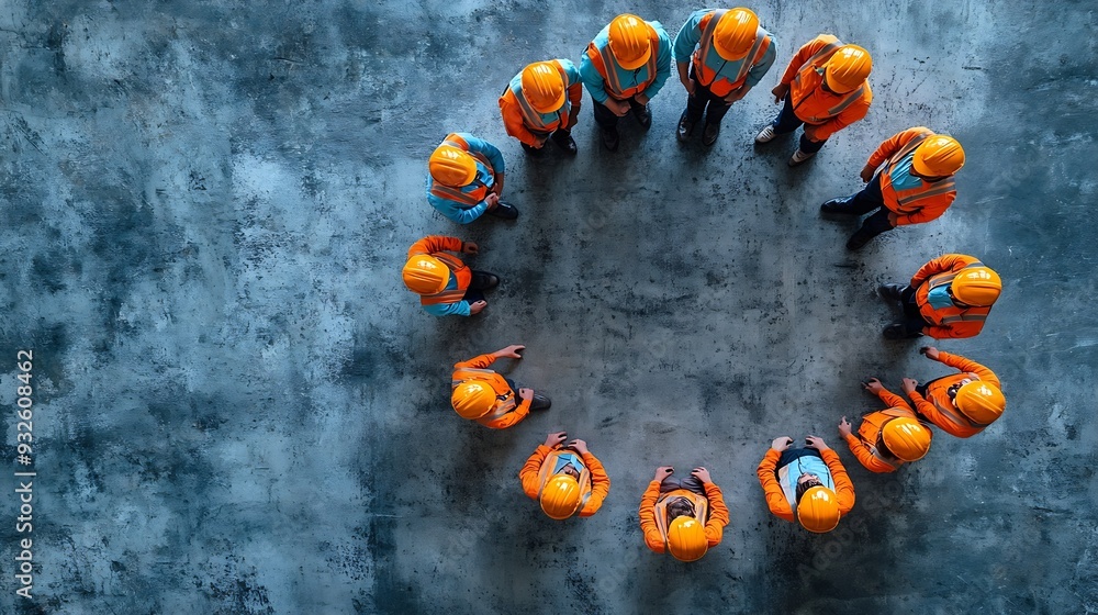 Poster teamwork image of people of various professions forming a circle businessman engineer researcher sec