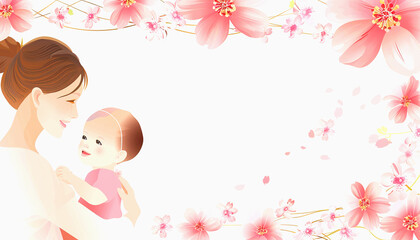 A Mother and Daughter Surrounded by Delicate Pink Flowers