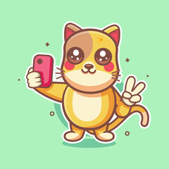 Obraz premium smiling cat character mascot taking a selfie with a smartphone isolated cartoon