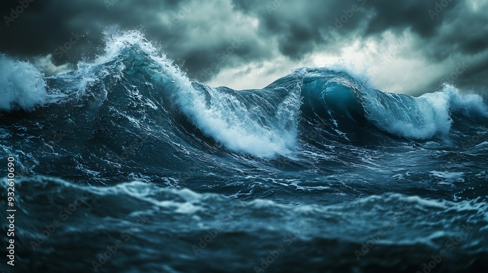 Aufkleber the power and beauty of nature are on full display in this image of a stormy ocean with large crashi