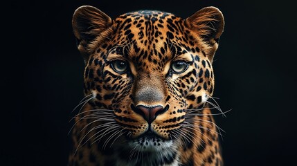 Obraz premium Close up adult leopard portrait Animal on dark background : Generative AI