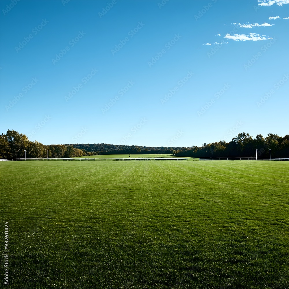 Poster expansive and verdant polo field with goalposts at each end ready for an exciting match or game this