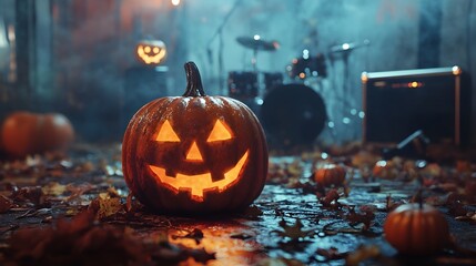 Spooky Halloween Rock Band Performance on Illuminated Stage
