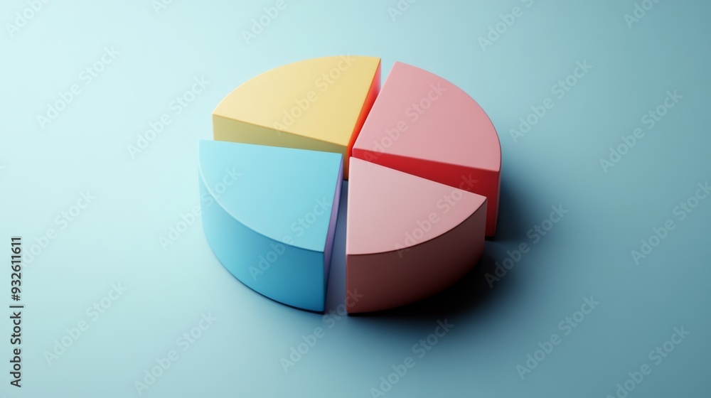 Poster Detailed view of a 3D pie chart with segment labels and percentage values, set against a neutral backdrop to highlight the chart's design and data accuracy.