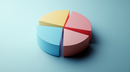 Obraz premium Detailed view of a 3D pie chart with segment labels and percentage values, set against a neutral backdrop to highlight the chart's design and data accuracy.