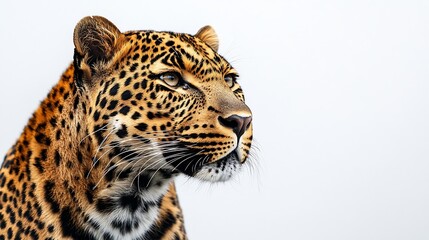 Portrait of leopard standing a looking away proudly Panthera pardus against white background : Generative AI