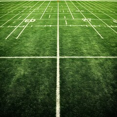 Obraz premium Pristine Football Field with Clearly Marked Yard Lines and End Zones Prepared and Ready for an Exciting Game or Match