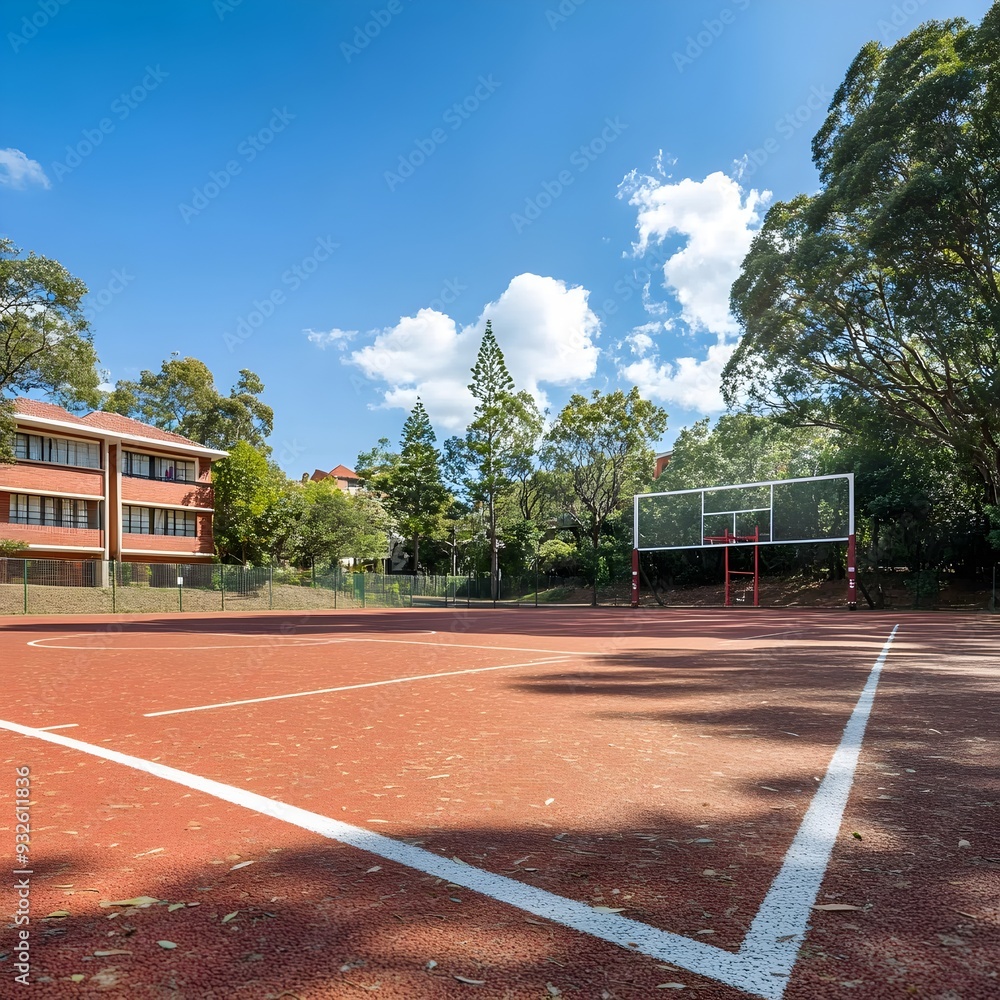 Aufkleber outdoor netball court with boundary lines and hoops ready for play grassy field with clear markings 