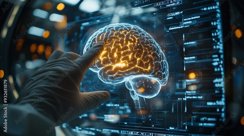 Aufkleber doctor checking brain testing result with innovative medical technology diagnose and examine patient