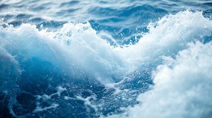 cascading white wash ocean waves crashing splashing churning water with power boat wake : Generative AI