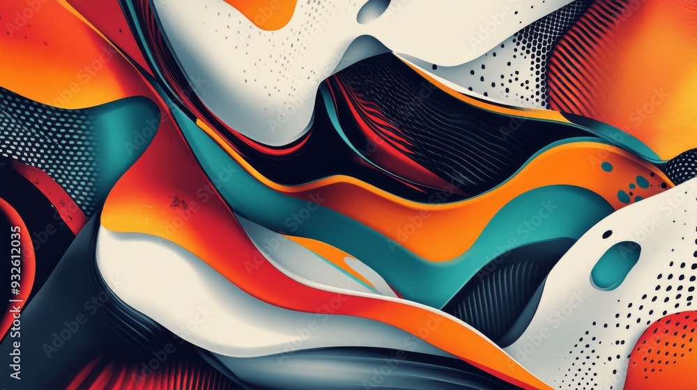 Fototapete detailed view of a digital graphic with overlapping shapes and vibrant colors, creating a sense of d