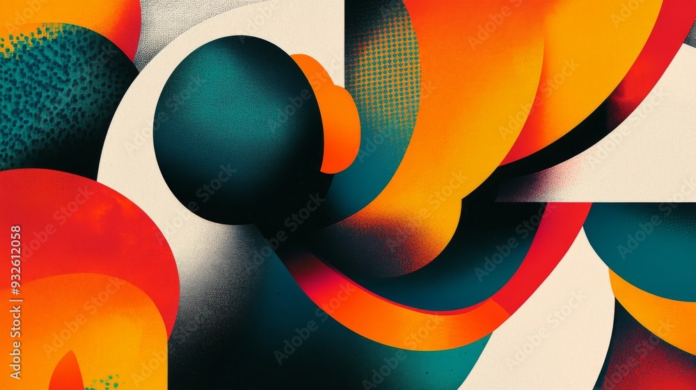 Fototapete detailed view of a digital graphic with overlapping shapes and vibrant colors, creating a sense of d