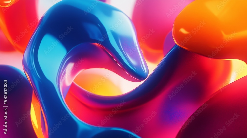 Fototapete detailed view of a digital graphic with overlapping shapes and vibrant colors, creating a sense of d