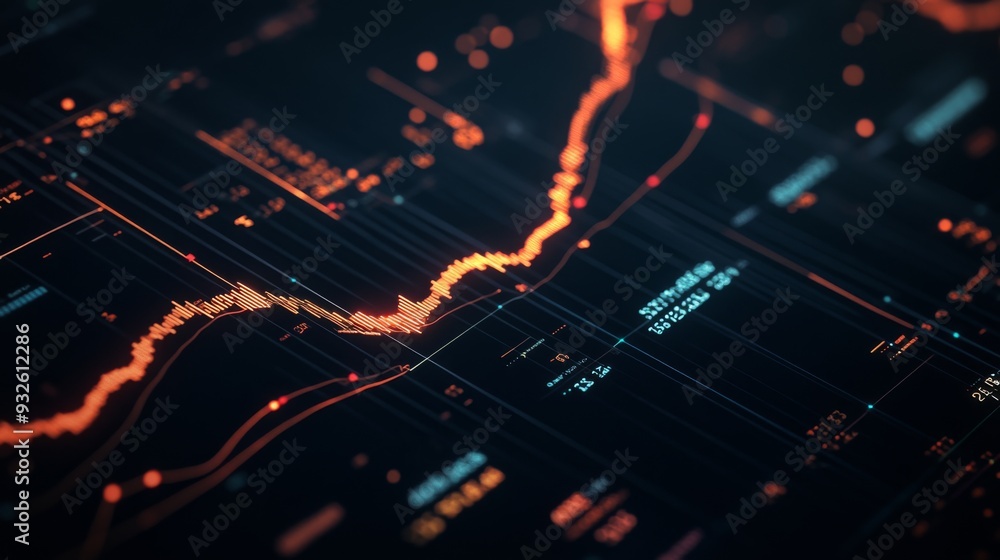 Poster detailed view of a financial graph showing currency exchange rates, with highlighted fluctuations an